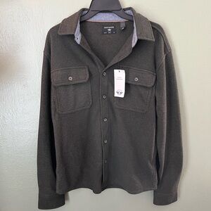NWT Docker’s Men's Fleece Long Sleeve Dark Green Size Small Button Up Overshirt